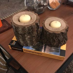Raw wood candle holders